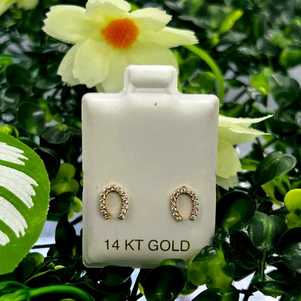Brand New 14K Yellow Gold Horseshoe Baby Earrings Gifts Jewelry Aretes Oro Niños